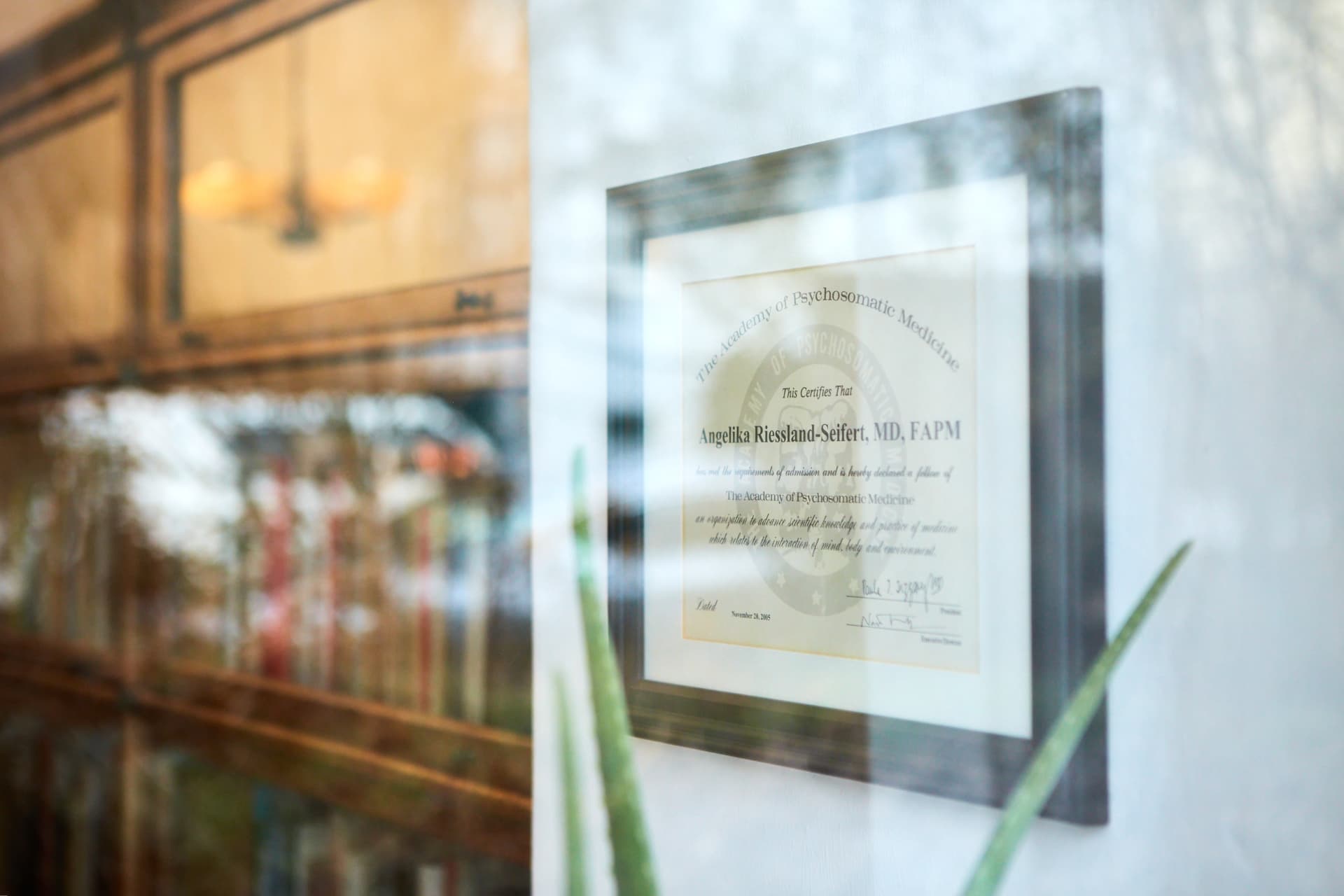 Gerahmtes Zertifikat der Academy of Psychosomatic Medicine